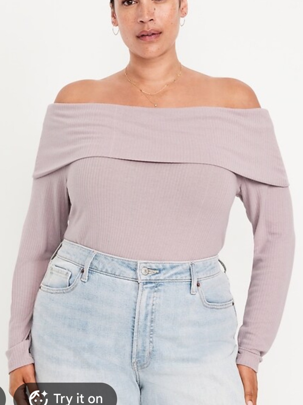 Old Navy Off-Shoulder Ribbed Long-Sleeve Top — Dusty Mauve